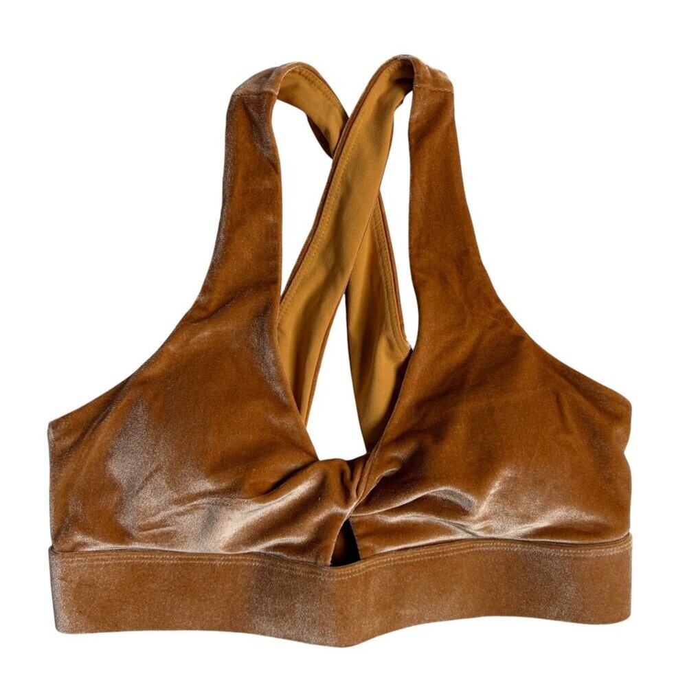 Fabletics Oasis Twist Velour Sports Bra (Light Honey) - Size Small